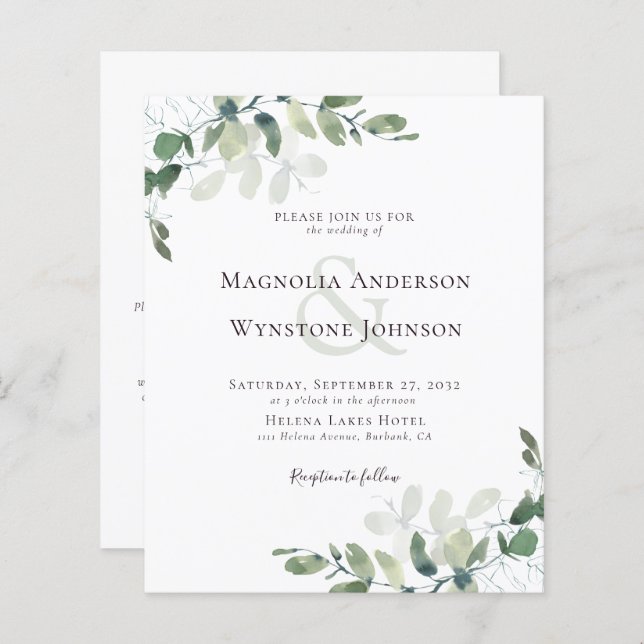 Papier Budget Eucalyptus Tout En Un Faire-part de mariage (Devant / Derrière)