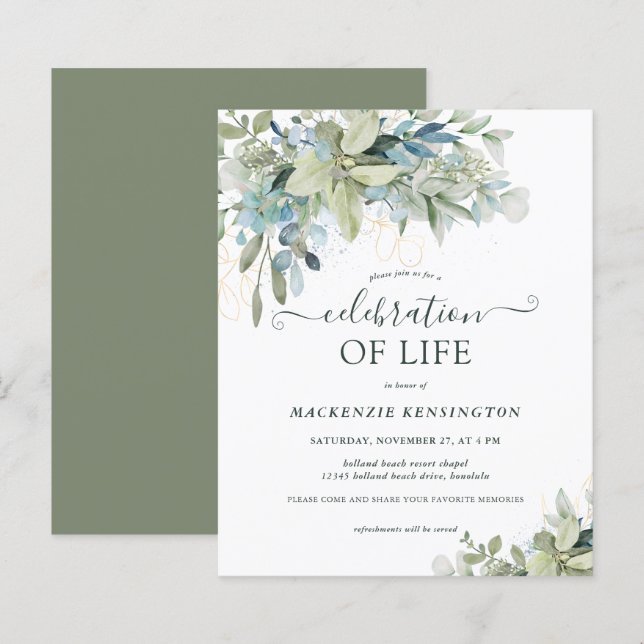 Papier Budget Eucalyptus Verdure Célébration de la vie (Devant / Derrière)