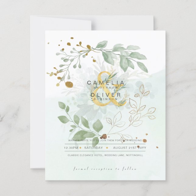 Papier BUDGET Eucalyptus Verdure Or Mariage QR CODE IN (Devant)