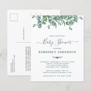 Papier Budget Eucalyptus Vert Baby shower Invitation