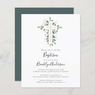 Papier Budget Eucalyptus Vert Baptême Invitation