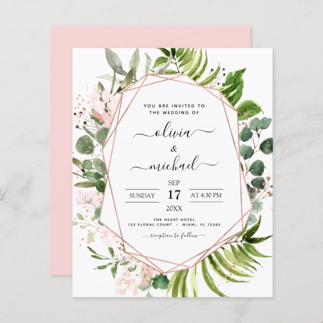 Papier Budget Eucalyptus Vert Mariage Invitations (Devant / Derrière)