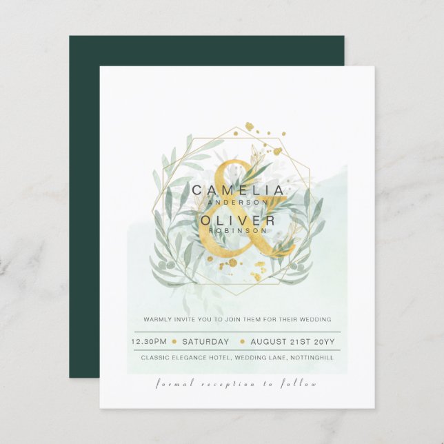 Papier Budget Eucalyptus Vert Mariage QR CODE Invitation (Devant / Derrière)