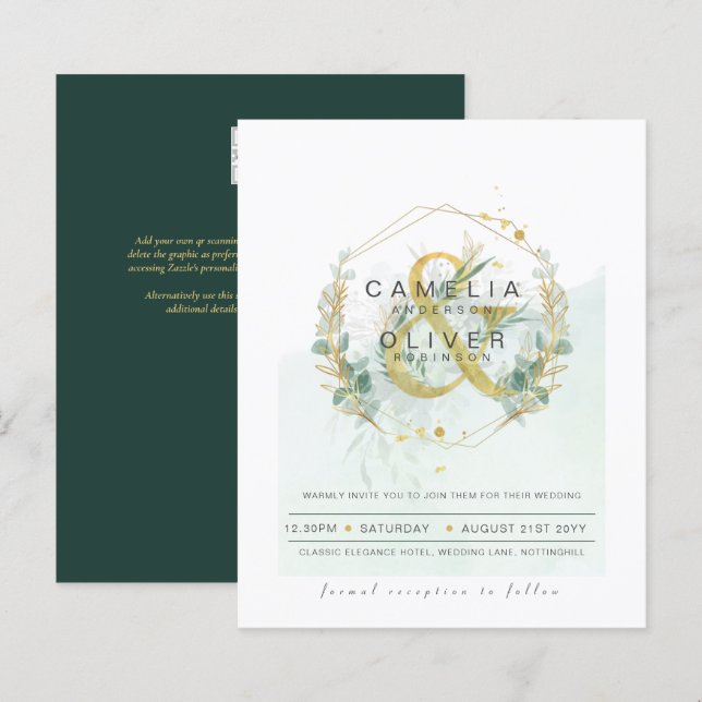 Papier Budget Eucalyptus Vert Mariage QR CODE Invitation (Devant / Derrière)