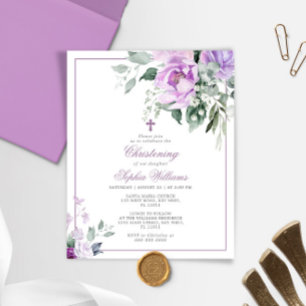 Papier Budget Eucalyptus Violet Christening Invitation