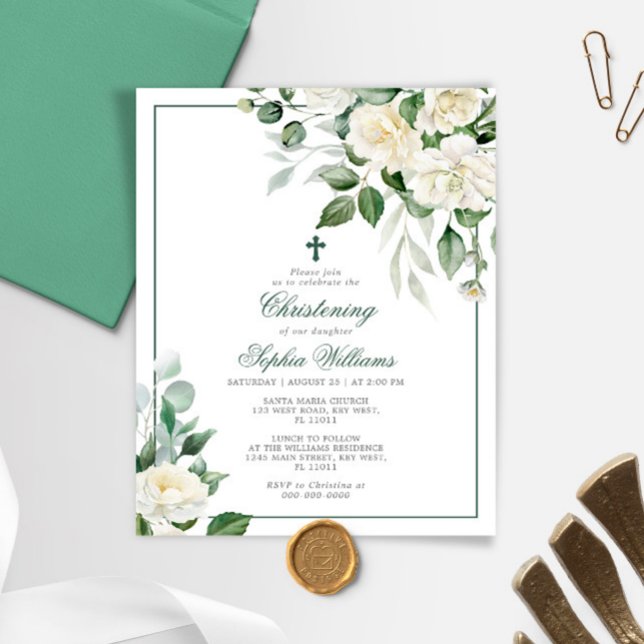 Papier Budget Eucalyptus White Christening Invitation (Créateur téléchargé)