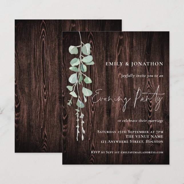 Papier Budget Eucalyptus Wood Mariage soirée Invit (Devant / Derrière)
