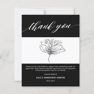 Papier Budget Faire-part de deuil floral noir Merci