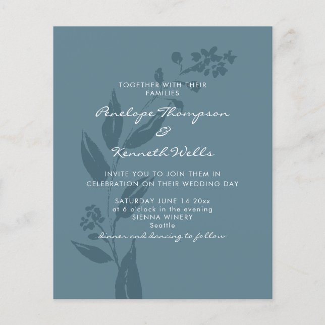 Papier Budget Faire-part de mariage Bleu Rustique Botaniq (Devant)