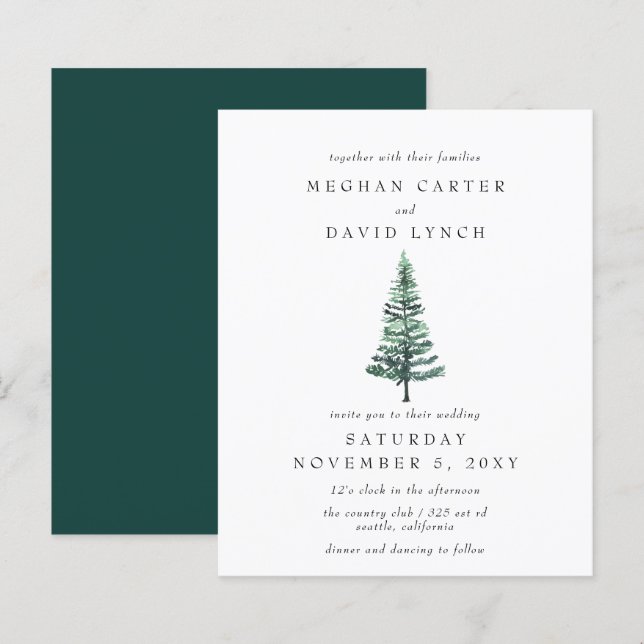 Papier Budget - Faire-part de mariage des pins d'hiver (Devant / Derrière)