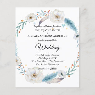 Papier Budget Faire-part de mariage Floral bleu hiver