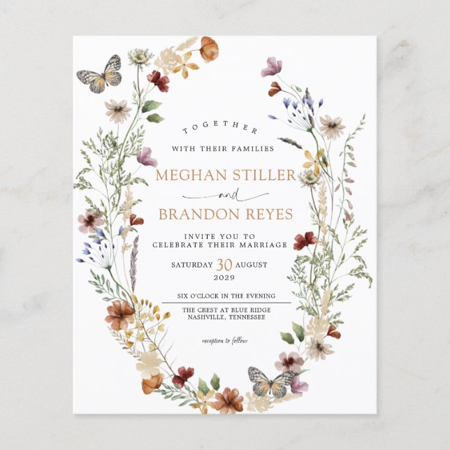 Papier Budget - Faire-part de mariage Floral Fleur sauvag (Devant)