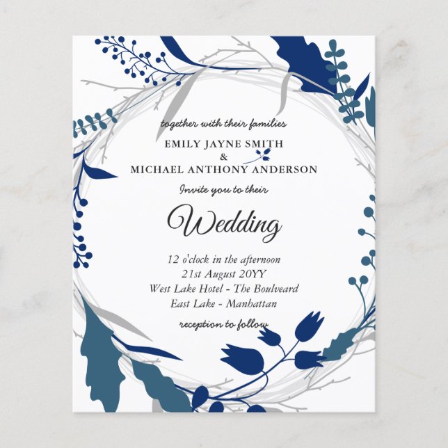 Papier Budget Faire-part de mariage Hiver Bleu Blanc (Devant)