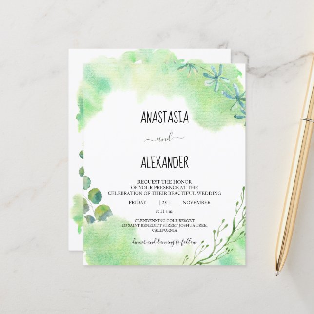 Papier Budget-Faire-part de mariage. Invitation (Devant/Arrière en situation)