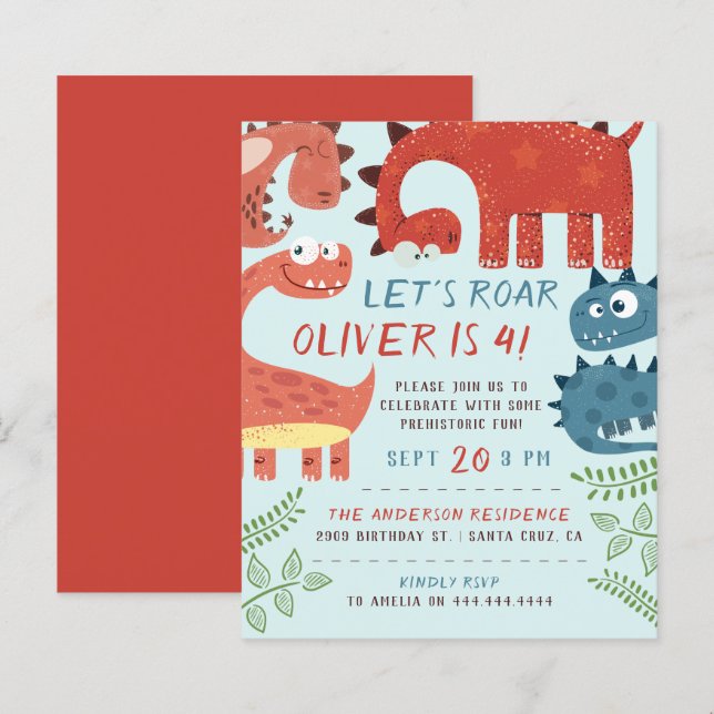 Papier Budget Faisons Roar Dino fête d'anniversaire pour  (Devant / Derrière)