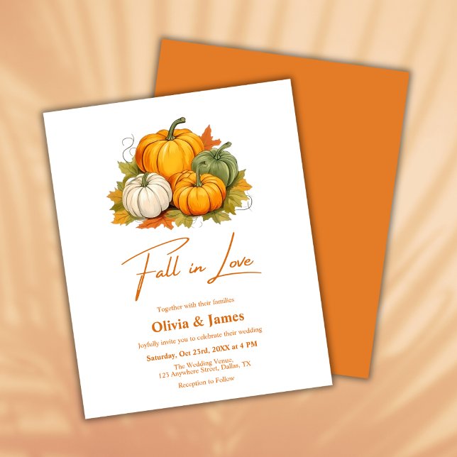 Papier Budget Fall in Love Automne Rustique Mariage Invit (Fall in Love Autumn Rustic Pumpkin Burnt Orange Wedding Invitation  )