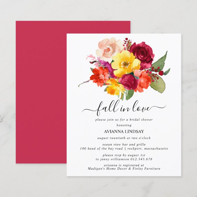 Papier Budget Fall in Love Bridal Shower Invitation (Devant / Derrière)