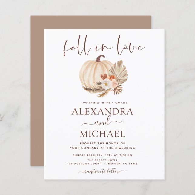 Papier Budget Fall in Love Mariage Pampas Citrouille en h (Devant / Derrière)