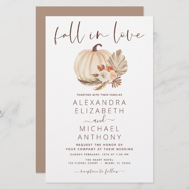 Papier Budget Fall in Love Mariage Pampas Citrouille en h (Devant / Derrière)