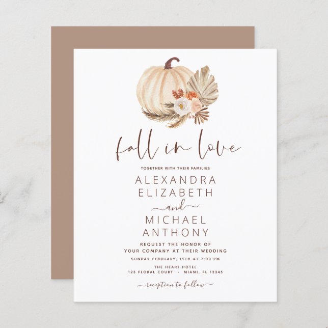 Papier Budget Fall in Love Mariage Pampas Citrouille en h (Devant / Derrière)