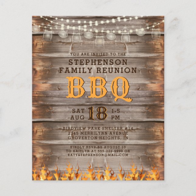 Papier Budget Famille Réunion BBQ Rustique Bois Invitatio (Devant)