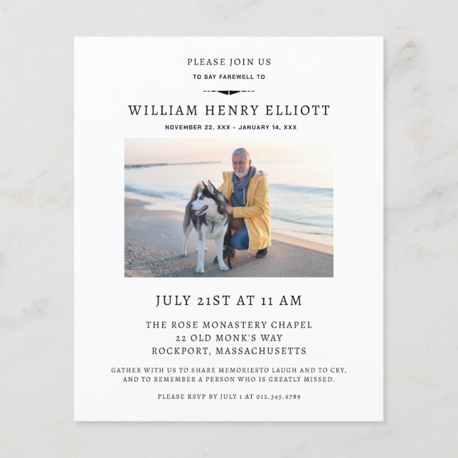 Papier Budget Farewell Photo Funeral Memorial Service (Devant)