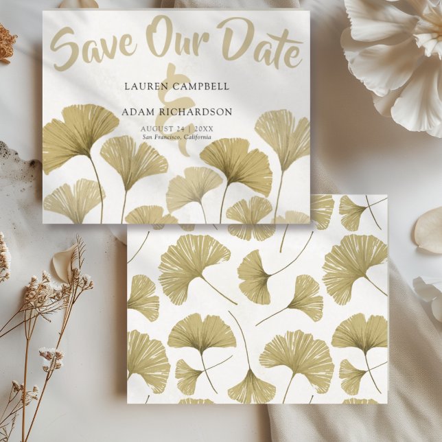Papier Budget Faux Gold Ginkgo Mariage Enregistrer la dat (Créateur téléchargé)