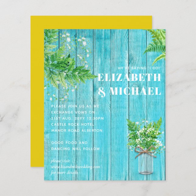 Papier BUDGET Fern Vert Mariage Invitation (Devant / Derrière)