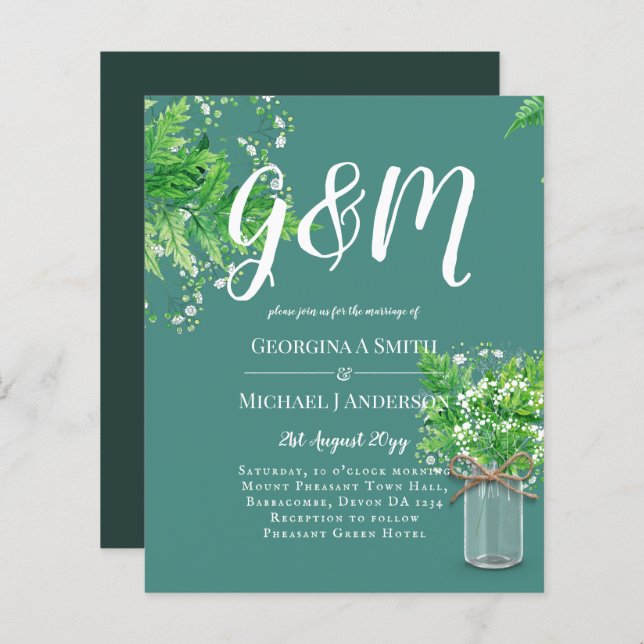 Papier BUDGET Ferns Verdure Sage Mariage Invitation (Devant / Derrière)