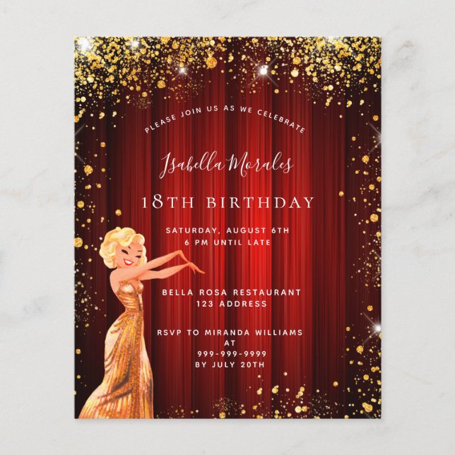 Papier Budget fête d'anniversaire rouge or parties scinti (Devant)