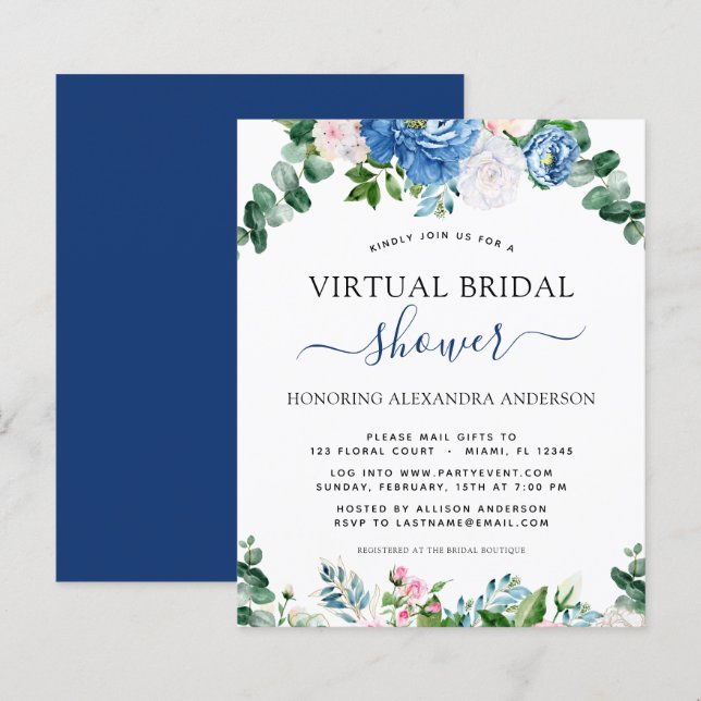 Papier Budget Fête des mariées virtuelle Eucalyptus bleu  (Devant / Derrière)