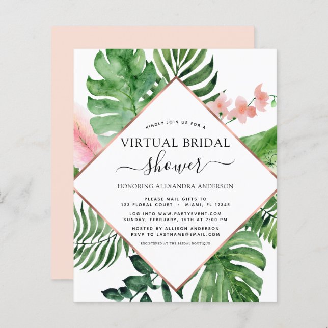 Papier Budget Fête des mariées virtuelle Palme tropicale (Devant / Derrière)