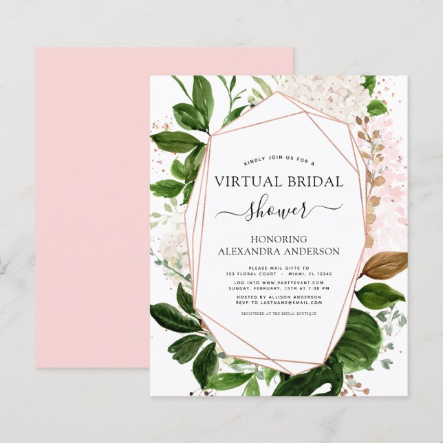 Papier Budget Fête des mariées virtuelle Verdure Rose Or (Devant / Derrière)