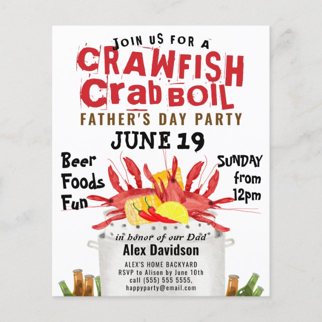 Papier BUDGET Fête des pères Photo Crawfish Invitation à  (Devant)