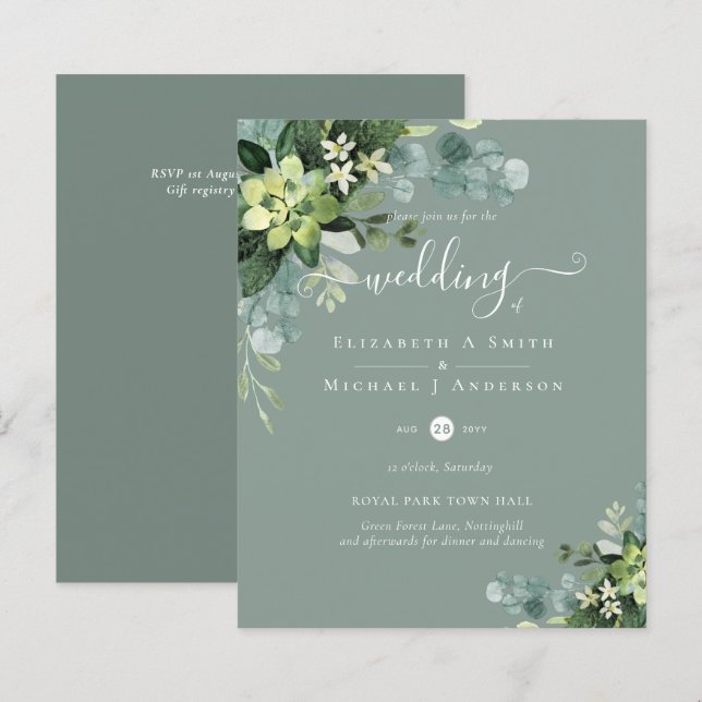 Papier BUDGET  Feuillage d'eucalyptus Mariage (Devant / Derrière)
