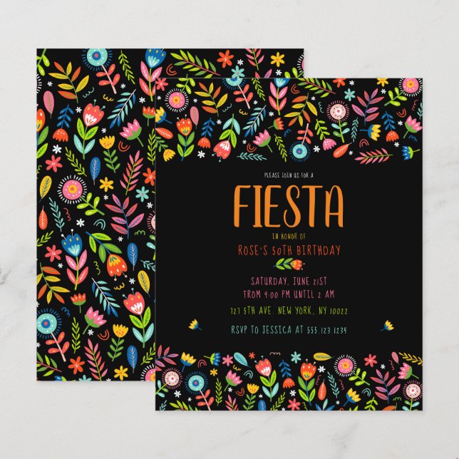 Papier Budget Fiesta Floral Invitations d'anniversaire (Devant / Derrière)