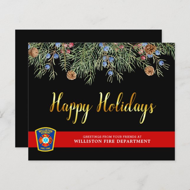 Papier Budget Fire Department Thin Red Line Holiday Card (Devant / Derrière)