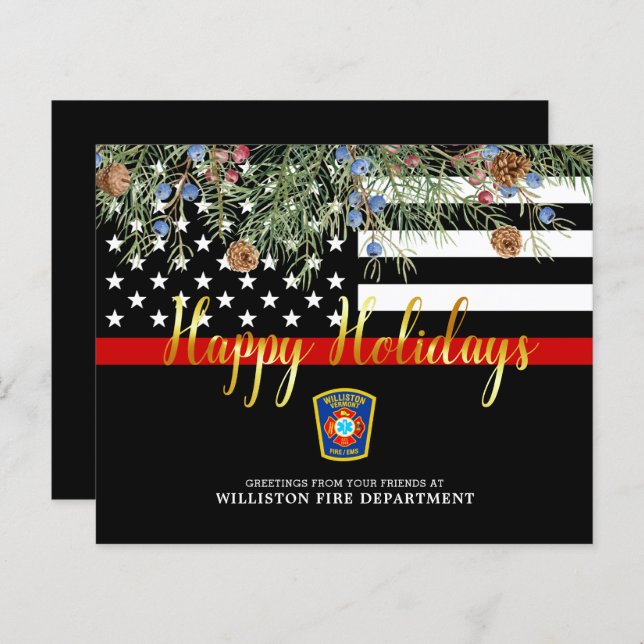 Papier Budget Fire Department Thin Red Line Holiday Card (Devant / Derrière)