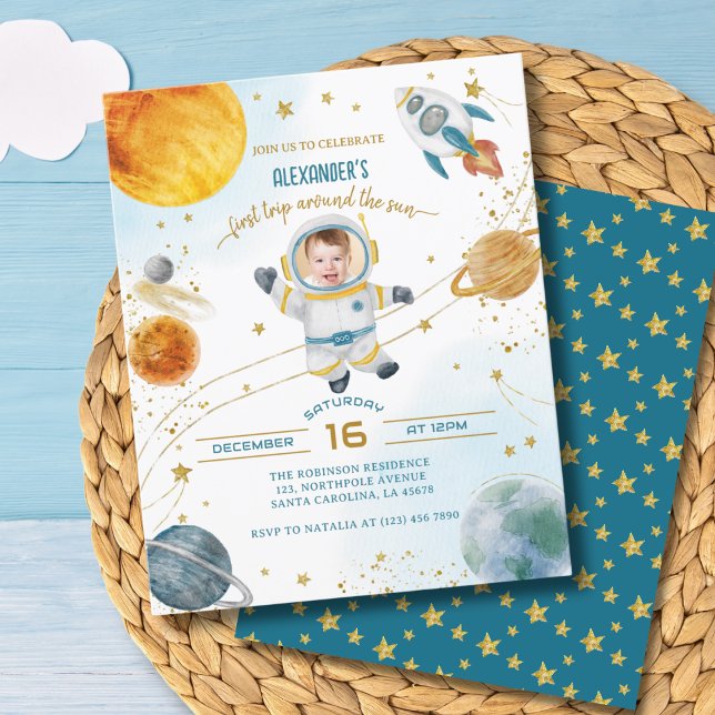 Papier Budget First Around the Sun Space Photo Birthday (Créateur téléchargé)
