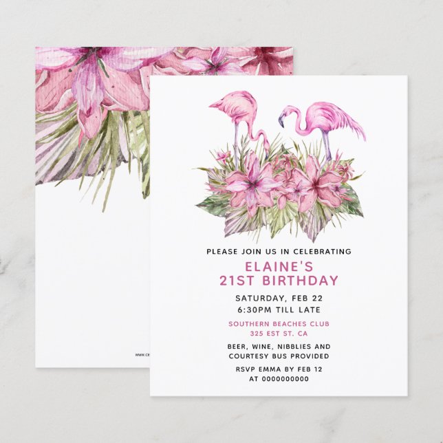 Papier Budget Flamant rose rose Anniversaire Fête Invitat (Devant / Derrière)