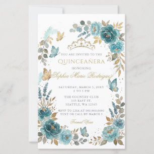 Papier Budget Fleur Papillon Sarcelle Or Quinceañera