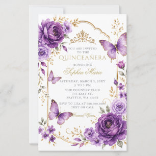 Papier Budget Fleur Papillon Violet Or Quinceañera