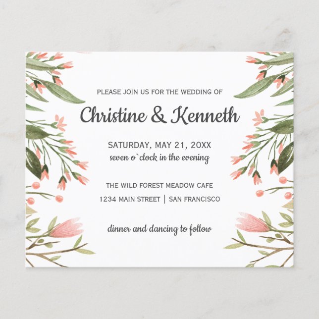 Papier BUDGET Fleur verte rose pâle mariage (Devant)