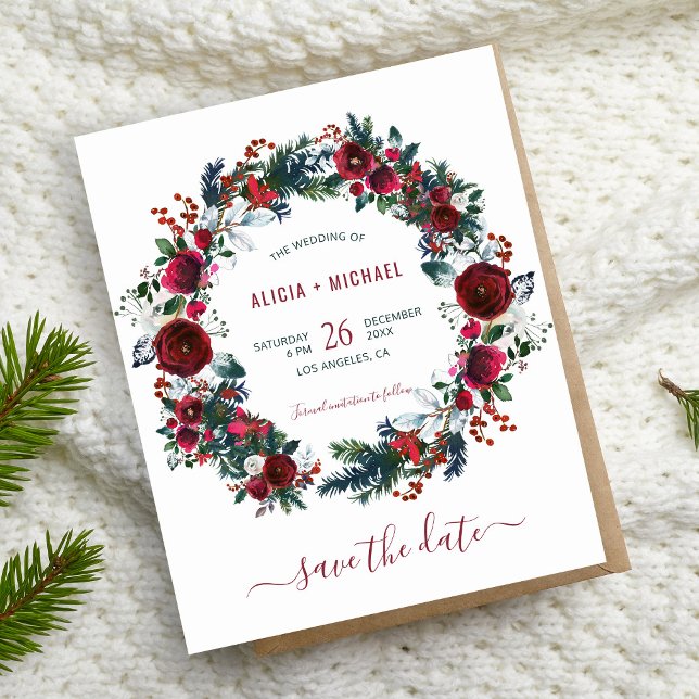 Papier BUDGET fleuri hiver Noël mariage enregistrer date (Créateur téléchargé)