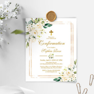 Papier Budget Fleurs blanches Gold Confirmation Invitatio