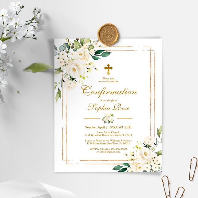 Papier Budget Fleurs blanches Gold Confirmation Invitatio (Créateur téléchargé)