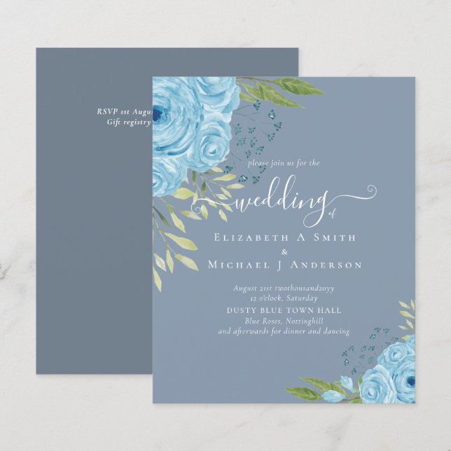 Papier BUDGET  Fleurs Bleu Poussiéreux Lime Mariage (Devant / Derrière)