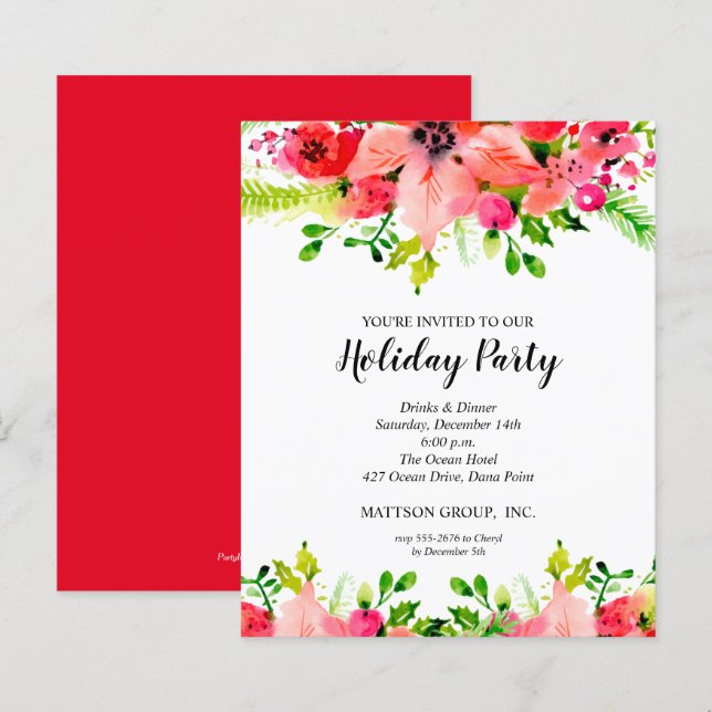Papier Budget Fleurs de Noël Verdure Invitations de vacan (Devant / Derrière)
