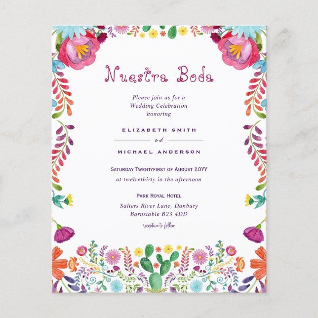 Papier BUDGET Fleurs de Nuestra Boda Invitation de Mariag (Devant)