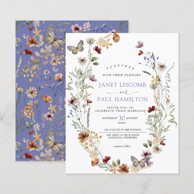 Papier Budget - Fleurs sauvages Faire-part de mariage flo (Devant / Derrière)